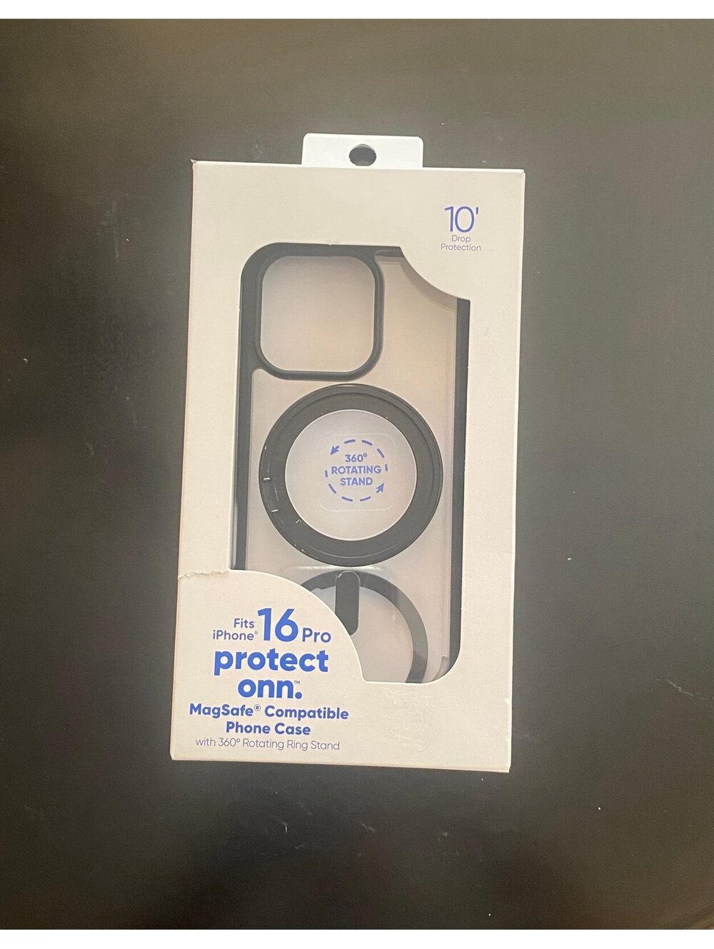 Onn Case for iPhone 16 Pro with Ring Stand Black/Clear